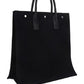 Rive Gauche N/S Tote Bag In Printed Canvas And Leather - Black