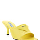Brushed Leather Heeled Slides - Yellow
