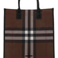 Check and Leather Tote - Dark Birch Brown