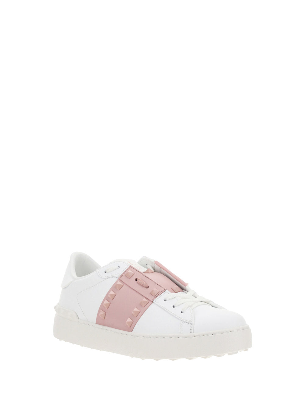 Open Sneaker In Calfskin Leather - White / Pink