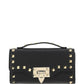 Rockstud Grainy Calfskin Wallet With Chain Strap - Black