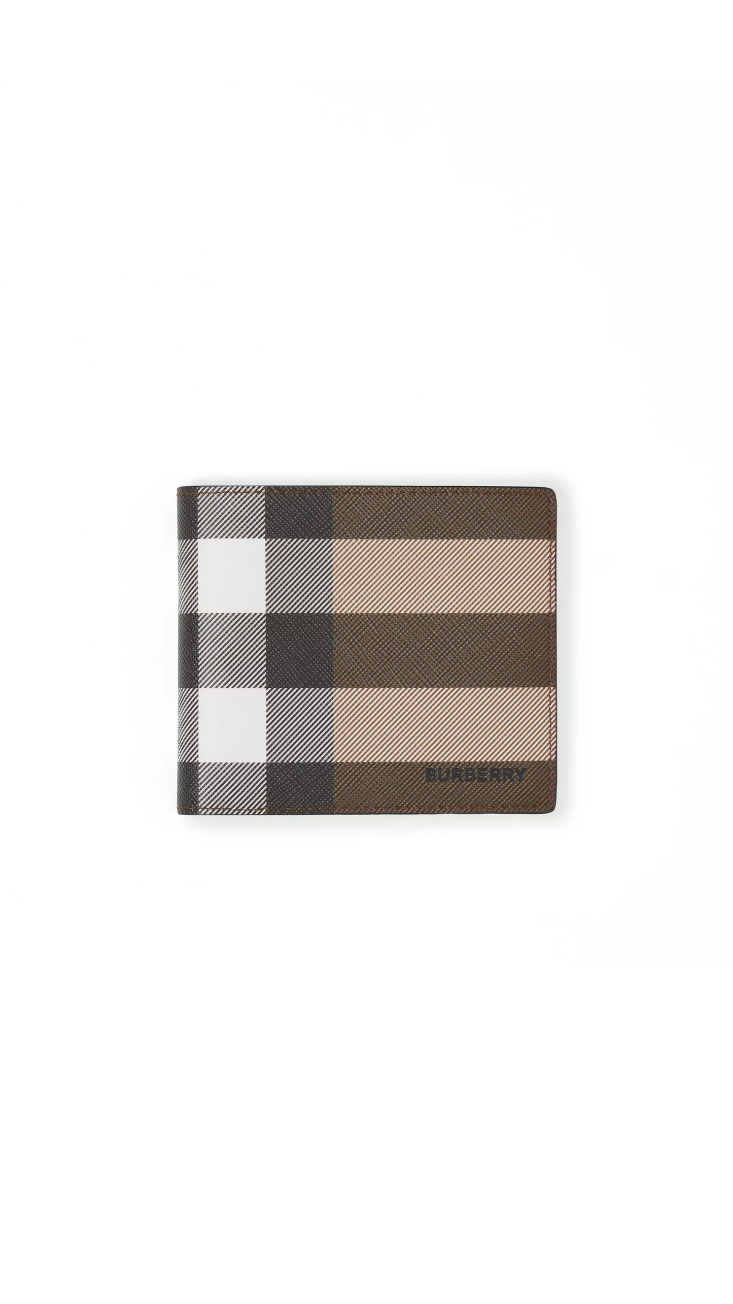 Exaggerated Check and Leather Bifold Wallet - Dark Birch Brown
