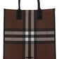 Check and Leather Tote - Dark Birch Brown