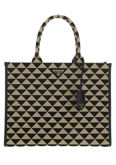 Large Prada Symbole Jacquard Fabric Handbag - Black / Beige