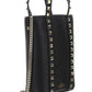 Rockstud Leather Pouch With Chain - Black