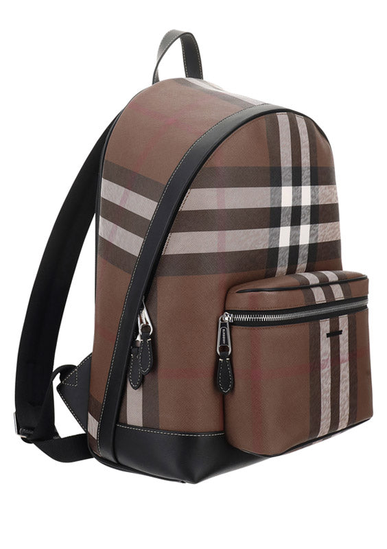 Check and Leather Backpack - Dark Birch Brown