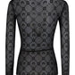 Moonogram-Flocked Mesh Top - Black
