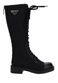 Brushed Leather and Re-Nylon Boots - Black