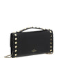 Rockstud Grainy Calfskin Wallet With Chain Strap - Black