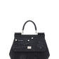 Small Sicily Bag in Calfskin and Patchwork Denim - Black