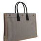 Rive Gauche Tote Bag In Linen And Smooth Leather - Cream / Black