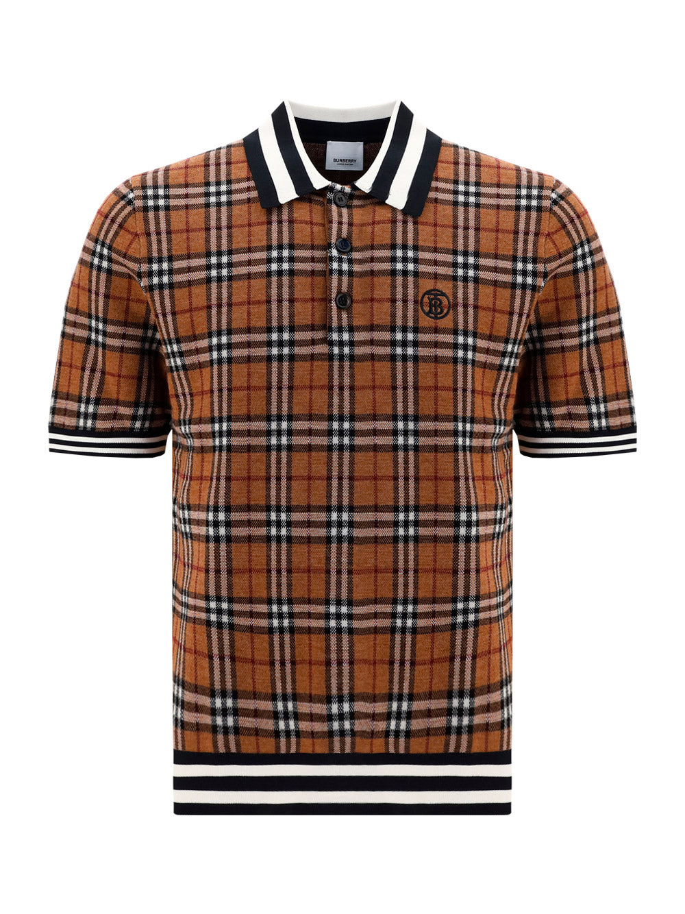 Monogram Motif Check Wool Jacquard Polo Shirt - Birch Brown