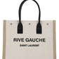 Rive Gauche Small Tote Bag in Linen and Leather - Greige/Black/Naturel