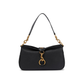 Leather Shoulder Bag with Snap Hook - Black