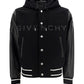 Hooded Bomber Jacket in Wool and Leather Black