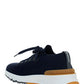 Wool knit and Semi-polished Calfskin Runners with Warm Inner Lining - Blue