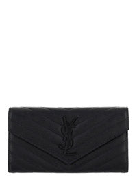 Cassandre Matelassé Large Flap Wallet in Grain de Poudre Embossed Leather - Black