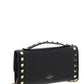 Rockstud Grainy Calfskin Wallet With Chain Strap - Black