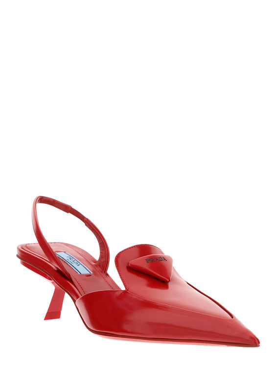 Brushed leather slingback pumps - red