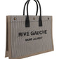 Rive Gauche Tote Bag In Linen And Smooth Leather - Cream / Black