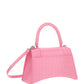 Hourglass Small Handbag in Crocodile Eembossed Calfskin - Pink