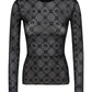 Moonogram-Flocked Mesh Top - Black
