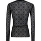 Moonogram-Flocked Mesh Top - Black