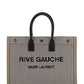 Rive Gauche Tote Bag In Linen And Smooth Leather - Cream / Black