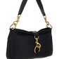 Leather Shoulder Bag with Snap Hook - Black