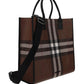 Check and Leather Tote - Dark Birch Brown