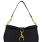 Leather Shoulder Bag with Snap Hook - Black