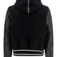 Hooded Bomber Jacket in Wool and Leather Black