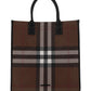 Check and Leather Tote - Dark Birch Brown