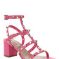 Rockstud Metallic Calfskin Leather Ankle Strap Sandal 60MM - Pink