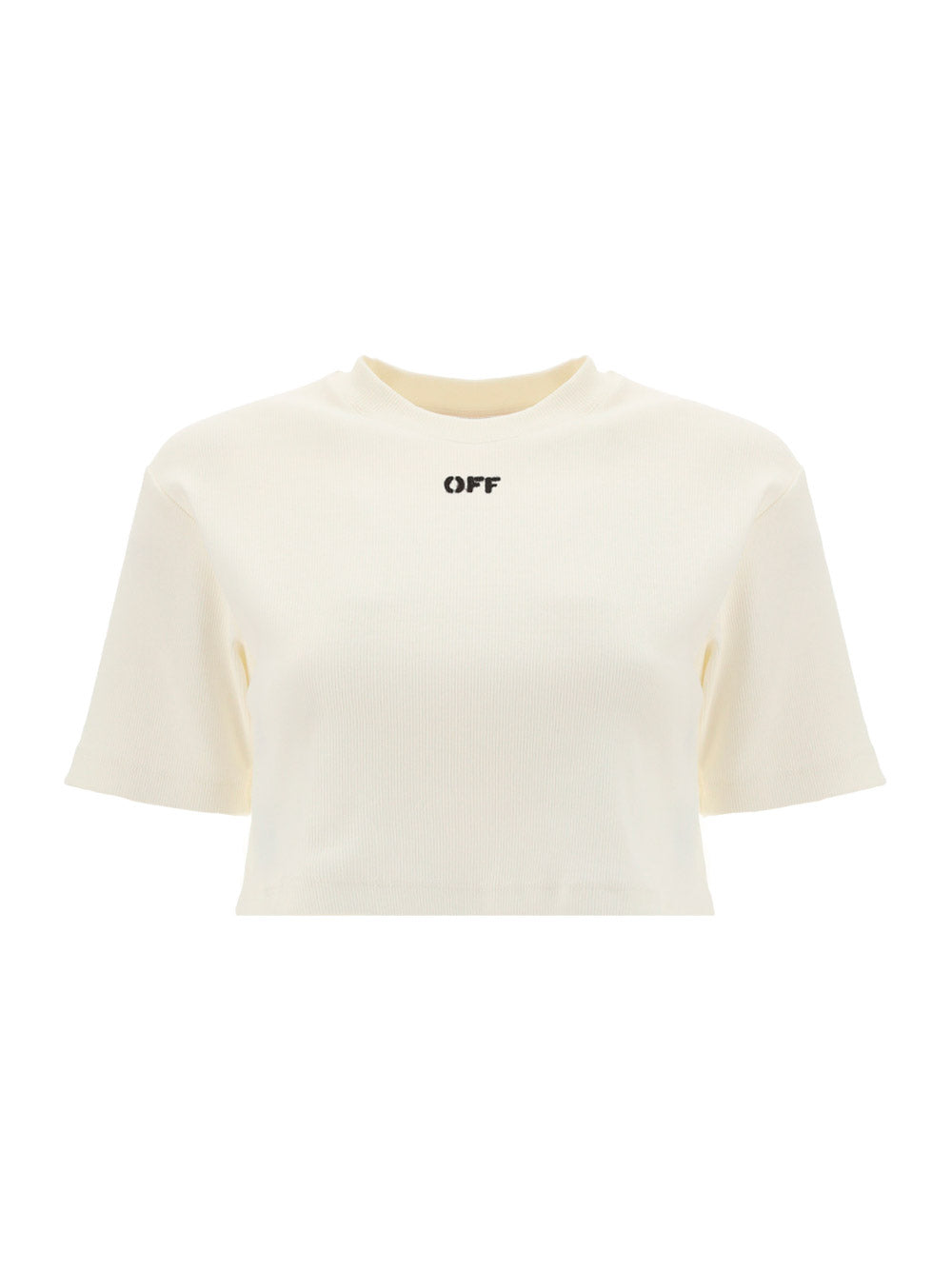 Off Stamp Ribbed Cropped Tee - White