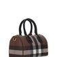 Check and Leather Mini Bowling Bag - Dark Birch Brown