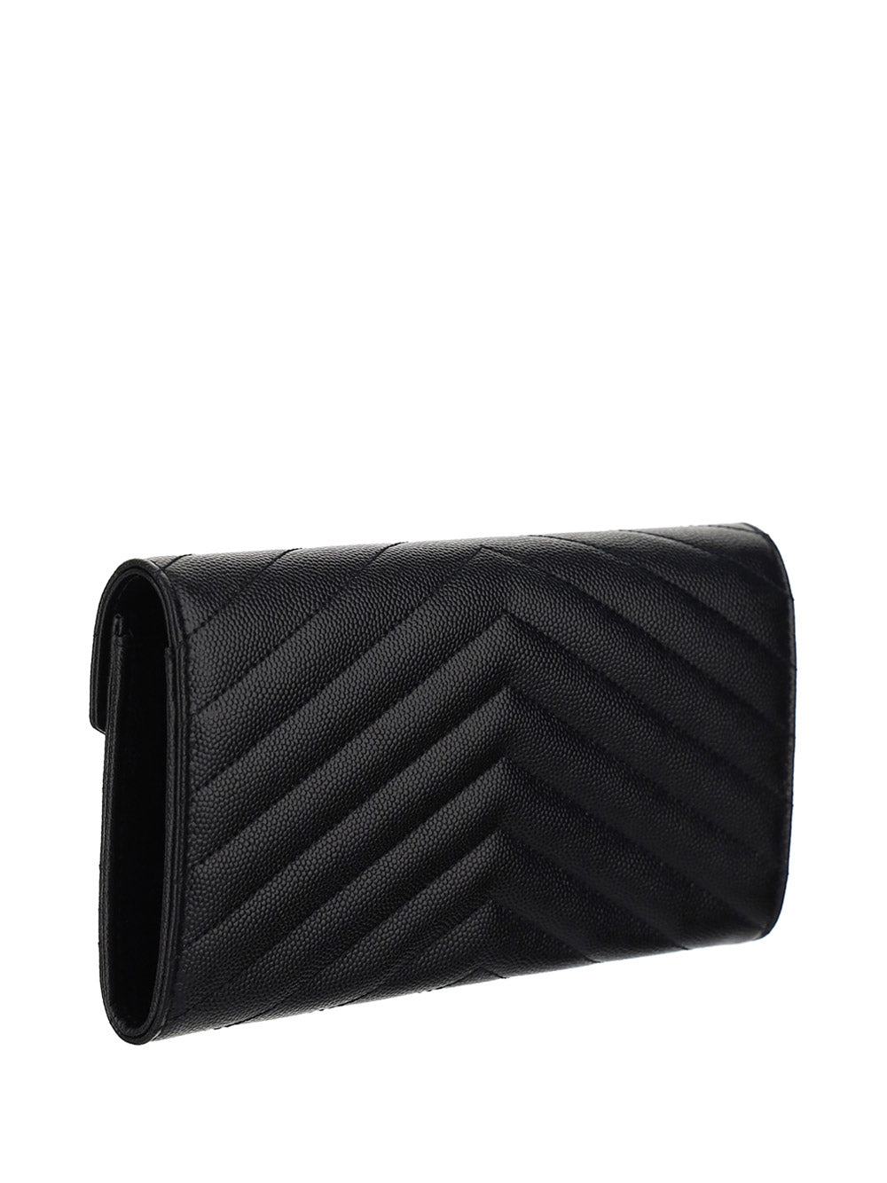 Cassandra Matelasse Large Flap Wallet In Grain De Poudre Embossed Leather - Black