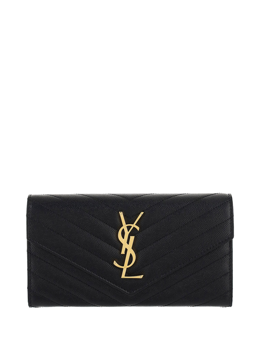 Cassandra Matelasse Large Flap Wallet In Grain De Poudre Embossed Leather - Black