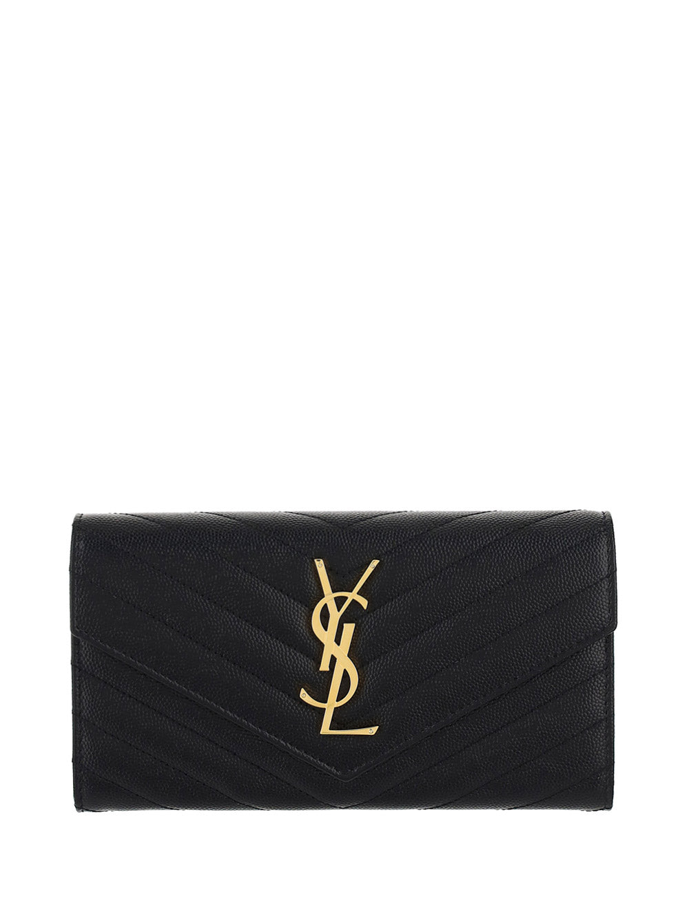 Saint Laurent Black Cassandre Matelassé Flap Wallet Grain De