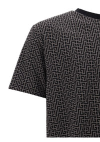 Oversized Cotton T-shirt with Balmain Monogram Print - Black