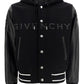 Hooded Bomber Jacket in Wool and Leather Black