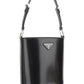 Brushed Leather Bucket Shoulder & Crossbody Bag - Black.