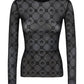 Moonogram-Flocked Mesh Top - Black