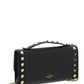 Rockstud Grainy Calfskin Wallet With Chain Strap - Black