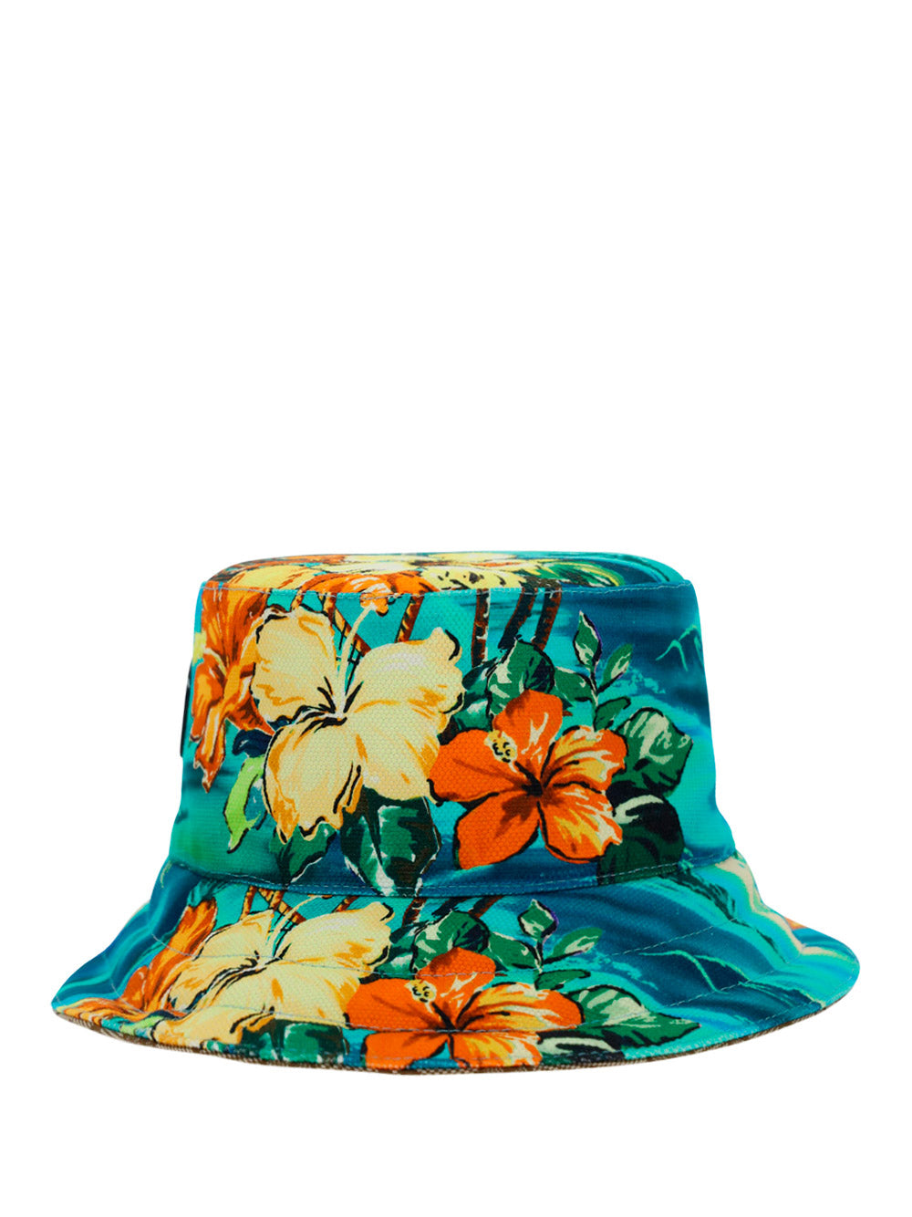 GG canvas and island print reversible bucket hat - Blue&Orange/Beige&Ebony