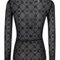 Moonogram-Flocked Mesh Top - Black