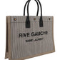 Rive Gauche Tote Bag In Linen And Smooth Leather - Cream / Black