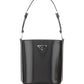 Brushed Leather Bucket Shoulder & Crossbody Bag - Black.