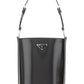 Brushed Leather Bucket Shoulder & Crossbody Bag - Black.