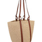 Large Basket in Fair Trade Paper & Shiny Calfskin - Natural / Brown